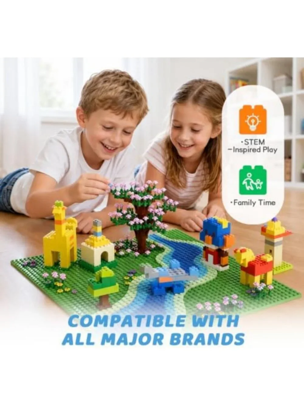 1800-Piece Building Bricks Set with Sticky Plates, Flowers, Trees & 14 Colors